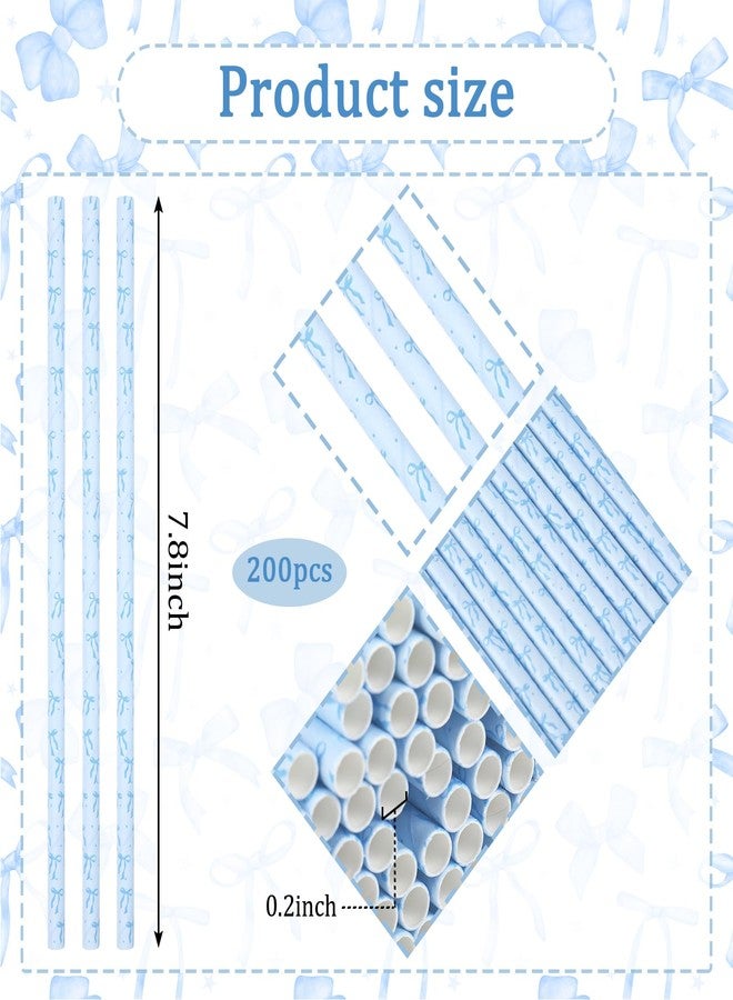JarThenaAMCS جارثينا إيه إم سي إس، 200 قطعة من قشات الشرب الورقية الزرقاء المزينة بفيونكة، قشات لطيفة للاستخدام مرة واحدة، مثالية لحفلات أعياد الميلاد وحفلات الزفاف. - Image 2